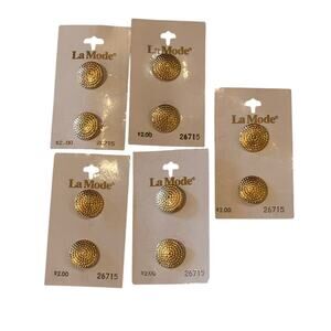 Lot of 10 Vintage La Mode 26715 Shiny Gold Shank Buttons on Card Italy 3/4"